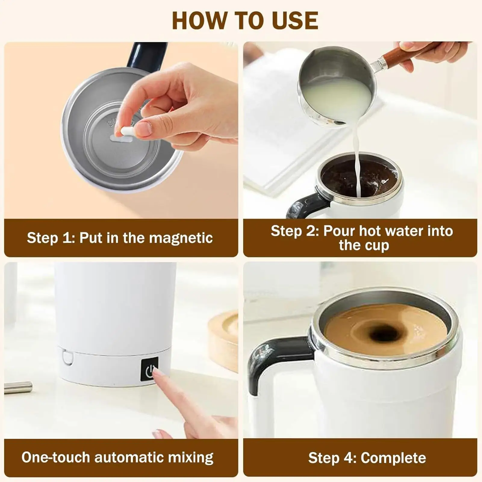Automatic Stirring Coffee Cup. Rechargeable Automatic Stirring Cup with Temperature Display. Drinking Cup Lid with Straw. Suitable for Coffee. Tea and Hot Chocolate - Image 3